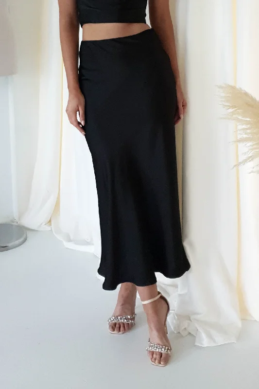 Ruffled maxi dresses with a tiered skirt for added volumeImogen Satin Maxi Skirt | Black