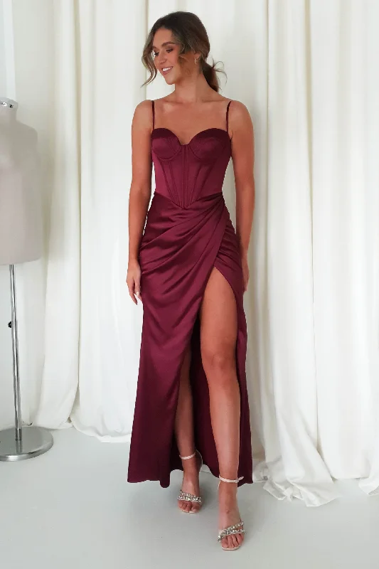 Maxi dresses with an asymmetric hem for a fashion - forward and eye - catching designMaja Satin Corset Gown | Wine Maxi dresses with an asymmetric hem for a fashion - forward and eye - catching designMaja Satin Corset Gown | Wine