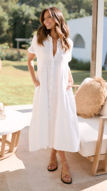 Leather maxi dresses for an edgy and bold appearanceMorgana Dress - White
