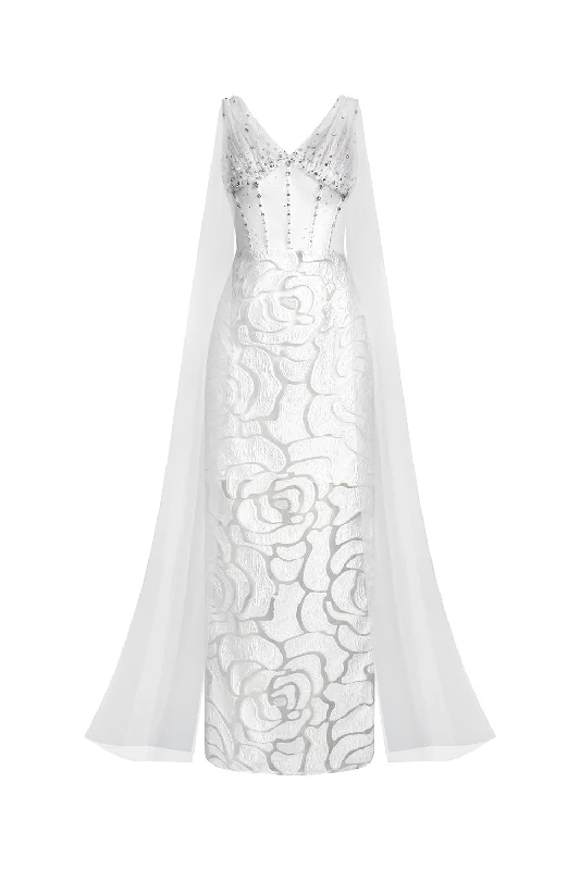 Sheer maxi dresses with lace overlays for a romantic touchRegalia Sheath Cape Shoulder Mesh Lace Ankle Length Dress Sheer maxi dresses with lace overlays for a romantic touchRegalia Sheath Cape Shoulder Mesh Lace Ankle Length Dress