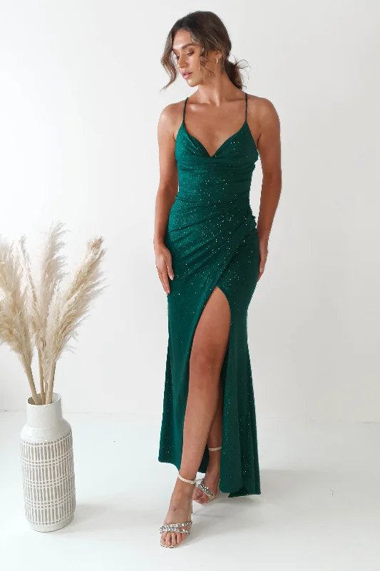 Maxi dresses with a button - down front for a classic lookSolana Glitter Bodycon Gown | Emerald Green Maxi dresses with a button - down front for a classic lookSolana Glitter Bodycon Gown | Emerald Green