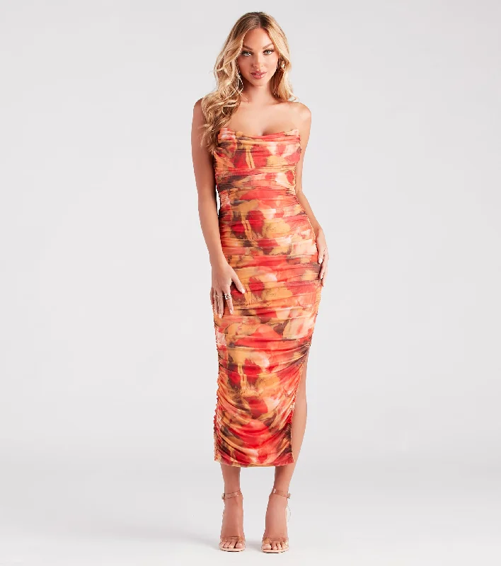 Midi dresses with satin - finish fabrics for a luxurious feelArtistic Muse Abstract Strapless Midi Dress Midi dresses with satin - finish fabrics for a luxurious feelArtistic Muse Abstract Strapless Midi Dress