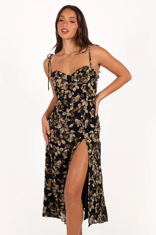 Midi dresses with ribbed textures for a unique and tactile appearanceArycia Midi Dress - Black Floral Midi dresses with ribbed textures for a unique and tactile appearanceArycia Midi Dress - Black Floral