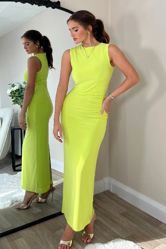 Aya Sleeveless Bodycon Midi Dress in Lime