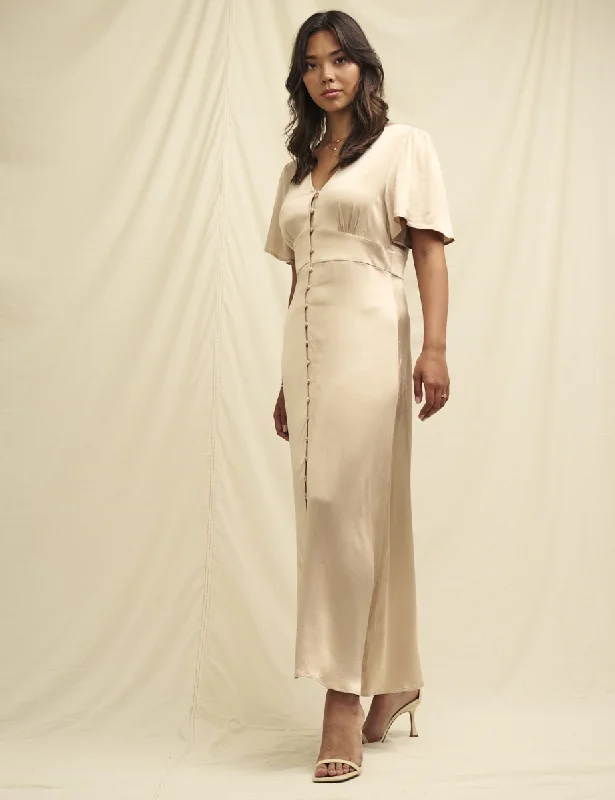 Midi dresses with asymmetric hems for a fashion - forward and dynamic appearanceChampagne Satin Erin Bridesmaid Midaxi Dress Midi dresses with asymmetric hems for a fashion - forward and dynamic appearanceChampagne Satin Erin Bridesmaid Midaxi Dress
