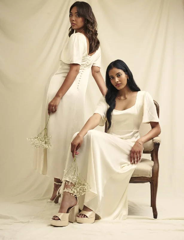 Sheath midi dresses with beaded embellishments for a formal occasionIvory Satin Becca Bridesmaid Midaxi Dress Sheath midi dresses with beaded embellishments for a formal occasionIvory Satin Becca Bridesmaid Midaxi Dress