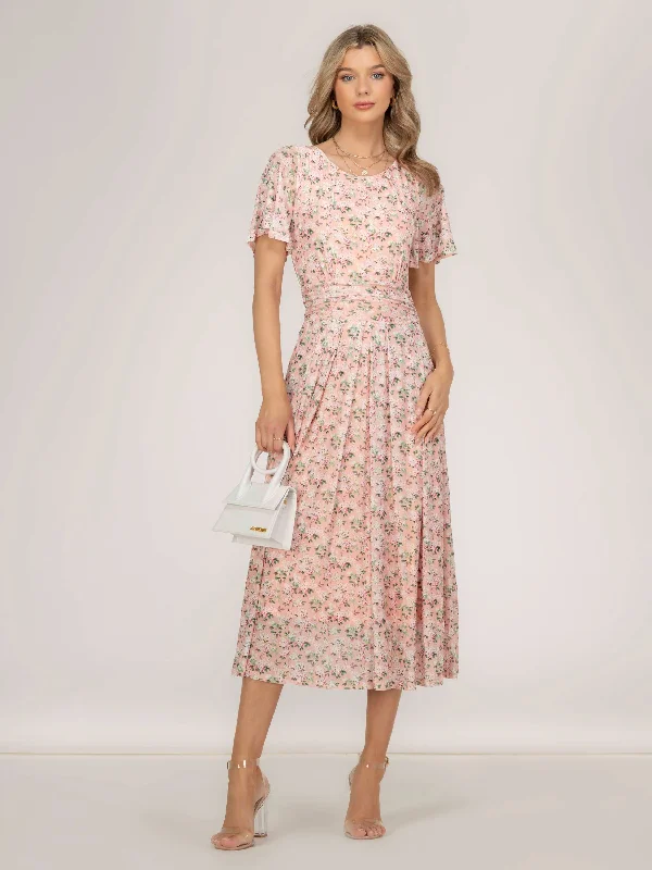 Midi dresses with belted waists to accentuate the figureGiana Floral Midi Dress, Peach Midi dresses with belted waists to accentuate the figureGiana Floral Midi Dress, Peach