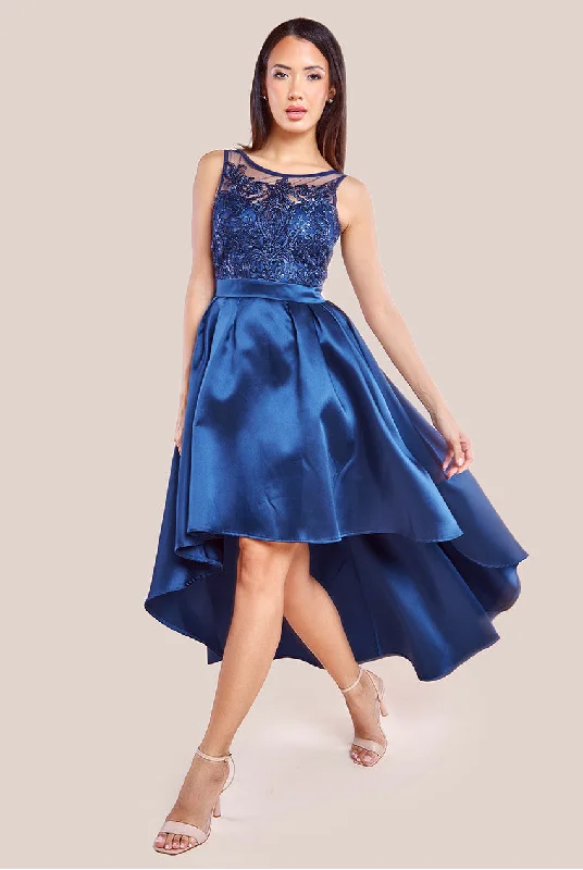 Midi dresses with tiered skirts for a bohemian festival lookGoddiva Sequin & Satin Dipped Hem Midi Dress - Navy Midi dresses with tiered skirts for a bohemian festival lookGoddiva Sequin & Satin Dipped Hem Midi Dress - Navy