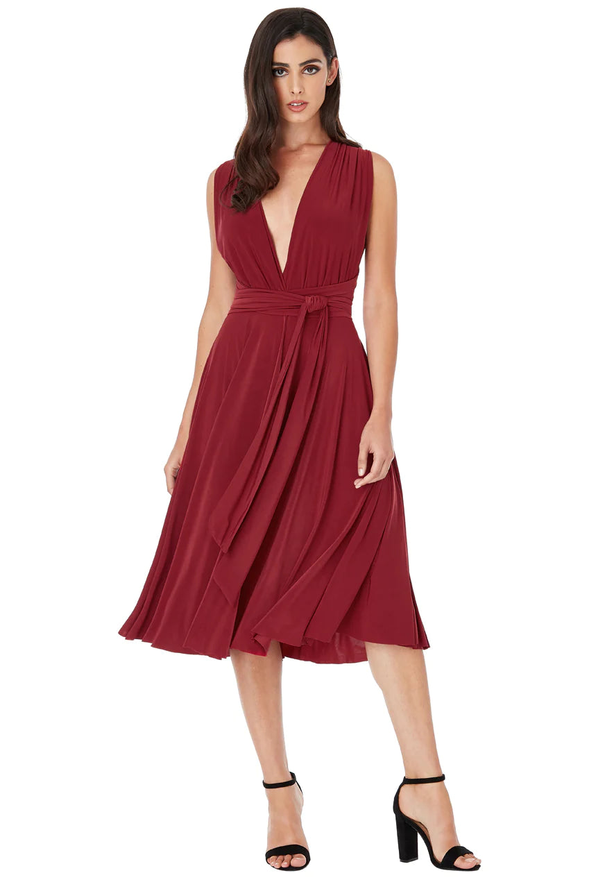 Midi dresses with tassel accents for a bohemian and free - spirited styleGoddiva Soft Touch Multi Way Open Back Midi Dress - Berry Midi dresses with tassel accents for a bohemian and free - spirited styleGoddiva Soft Touch Multi Way Open Back Midi Dress - Berry
