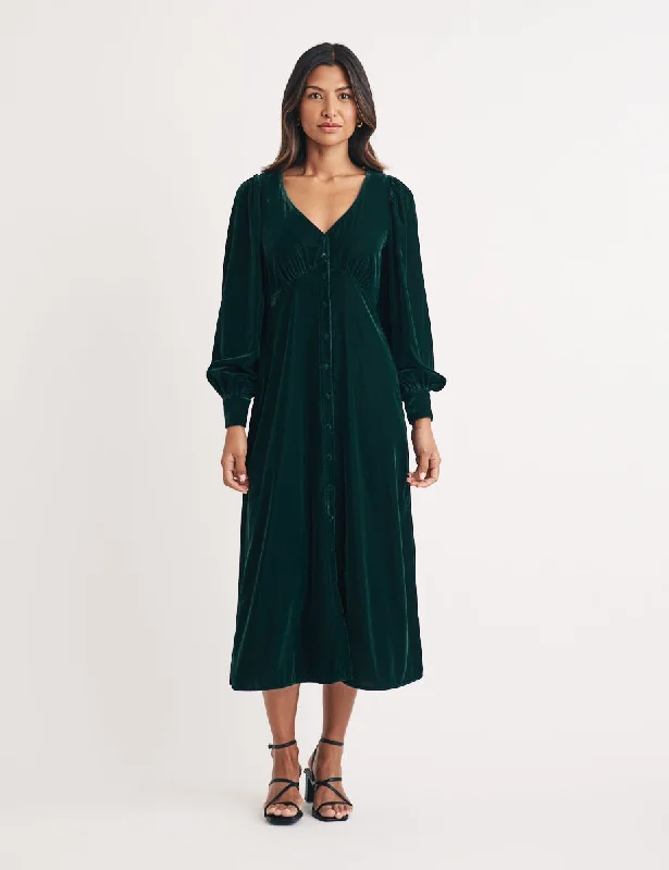 Midi dresses with side slits for a sexy and elegant appearanceGreen Velvet Balloon Sleeve Tasha Midi Dress Midi dresses with side slits for a sexy and elegant appearanceGreen Velvet Balloon Sleeve Tasha Midi Dress
