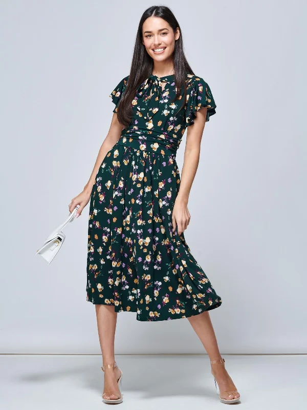 Midi dresses with puff sleeves for a vintage - inspired lookJolie Moi Beverly Tie Neck Midi Dress, Green Floral Midi dresses with puff sleeves for a vintage - inspired lookJolie Moi Beverly Tie Neck Midi Dress, Green Floral