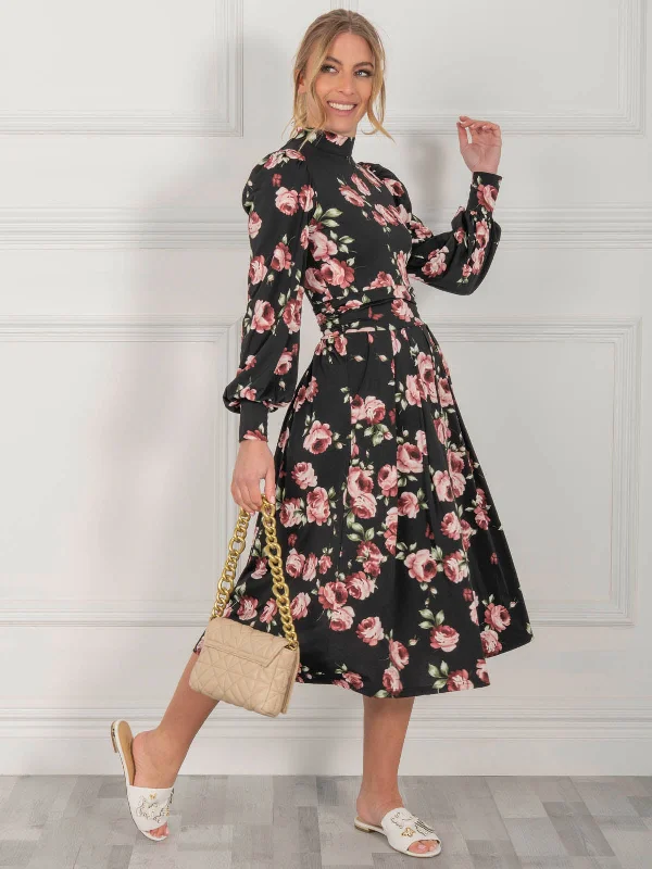 Midi dresses with geometric cutouts for a contemporary and edgy lookJolie Moi Kathryn Long Sleeve Midi Dress, Black Floral