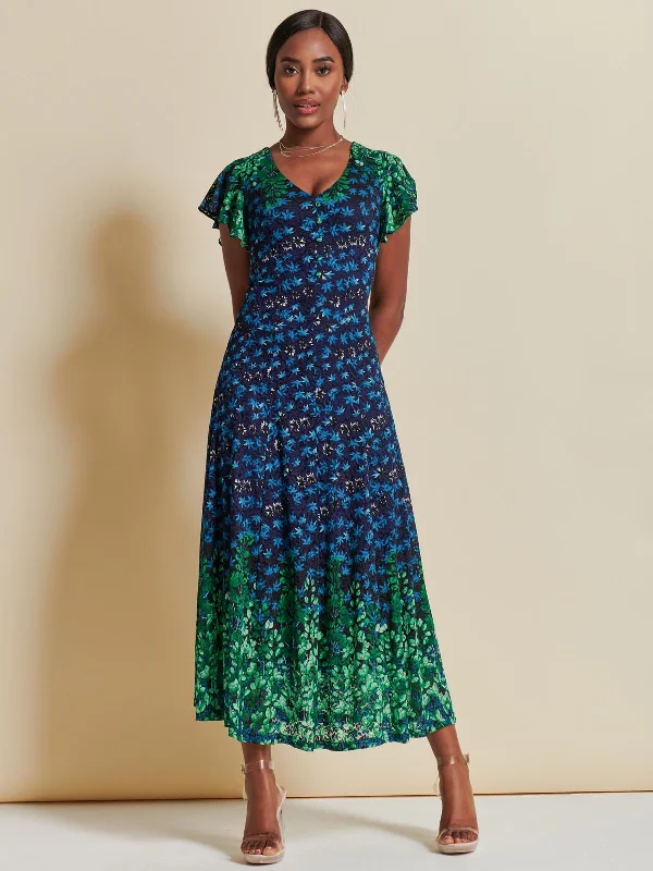 Midi dresses with one - shoulder designs for a modern and asymmetric styleMirrored Print Lace Maxi Dress, Green Multi Midi dresses with one - shoulder designs for a modern and asymmetric styleMirrored Print Lace Maxi Dress, Green Multi