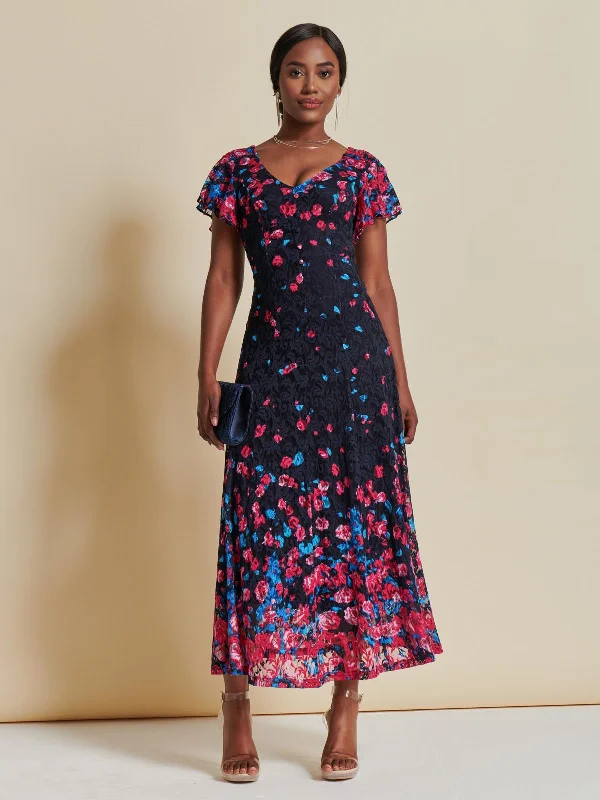 Velvet midi dresses in jewel tones for a glamorous winter eventMirrored Print Lace Maxi Dress, Pink Multi Velvet midi dresses in jewel tones for a glamorous winter eventMirrored Print Lace Maxi Dress, Pink Multi