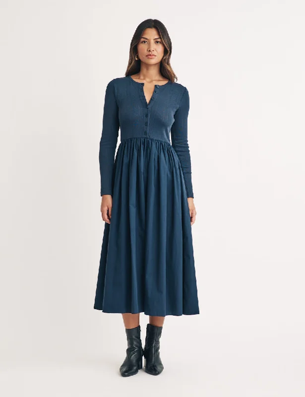 Midi dresses with cold - shoulder cutouts for a trendy styleNavy Pointelle Jackie Midi Dress Midi dresses with cold - shoulder cutouts for a trendy styleNavy Pointelle Jackie Midi Dress