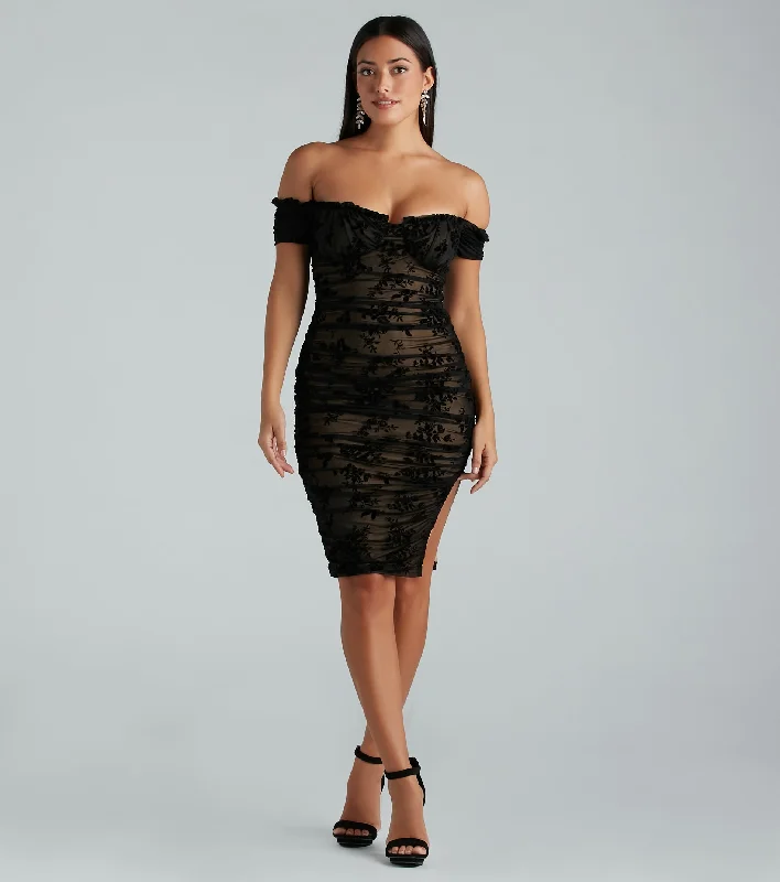 Midi dresses with ruffled hems for a romantic date nightStep Up The Romance Flocked Mesh Midi Dress Midi dresses with ruffled hems for a romantic date nightStep Up The Romance Flocked Mesh Midi Dress