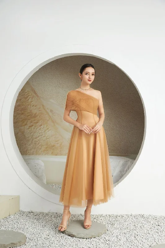 Midi dresses with pleated skirts for a timeless and elegant appealTurkel A-line One Shoulder Mesh Sheer Midi Dress Midi dresses with pleated skirts for a timeless and elegant appealTurkel A-line One Shoulder Mesh Sheer Midi Dress