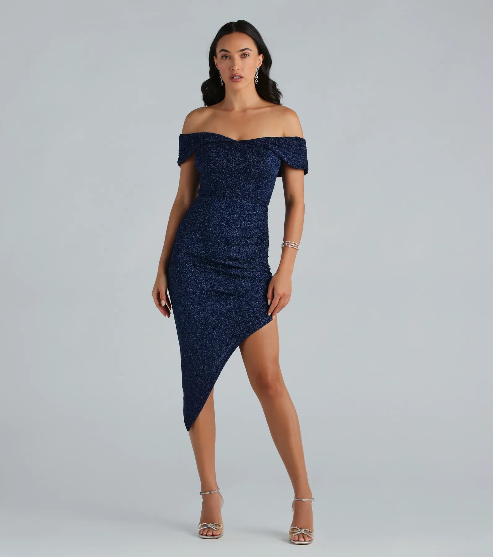 Midi dresses with patchwork patterns for a one - of - a - kind styleUnforgettable Glitter Off The Shoulder Midi Dress Midi dresses with patchwork patterns for a one - of - a - kind styleUnforgettable Glitter Off The Shoulder Midi Dress