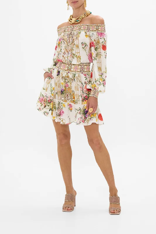 Mini dresses with fringe for a bohemian styleOFF SHOULDER SHORT DRESS EGYPTIAN ROSE
