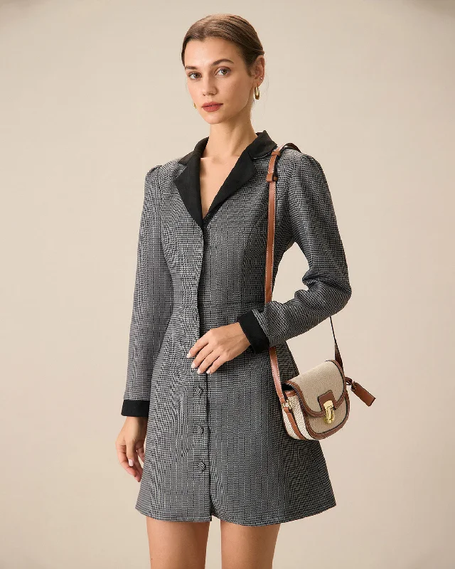 Mini dresses with bow accents for a sweet lookWomen's Grey Plaid Contrasting Mini Dress