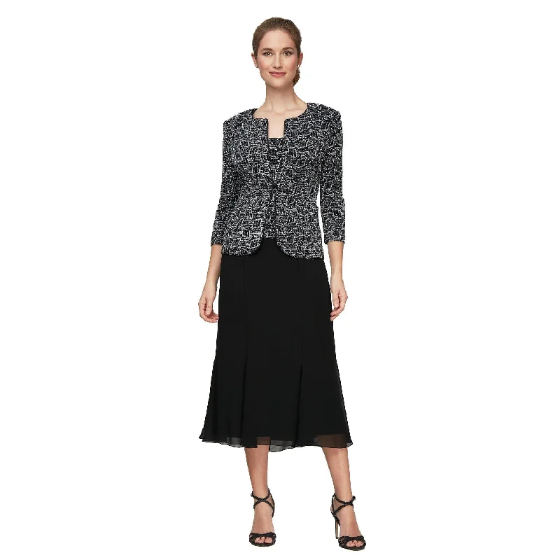 Wedding guest dresses with keyhole backs and flowing fabricsAlex Evenings AE8127549 Tea Length Jacket Dress Wedding guest dresses with keyhole backs and flowing fabricsAlex Evenings AE8127549 Tea Length Jacket Dress