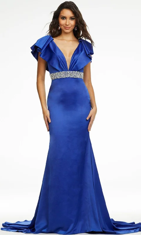 Sleeveless wedding guest dresses with pleated bodicesAshley Lauren - 11130 Ruffled V-Neck Trumpet Gown Sleeveless wedding guest dresses with pleated bodicesAshley Lauren - 11130 Ruffled V-Neck Trumpet Gown