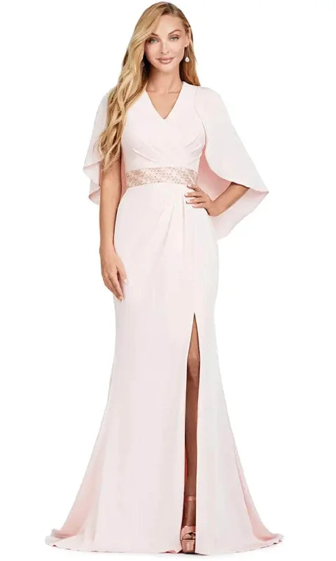 Tea - length wedding guest dresses with polka dot patternsAshley Lauren 11416 - V Neck Gown with Cape Tea - length wedding guest dresses with polka dot patternsAshley Lauren 11416 - V Neck Gown with Cape