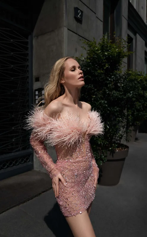 Cocktail dresses with a mesh panel and a high - neck designChvmpayne CH313 Dress