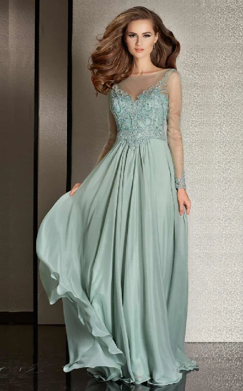Printed wedding guest dresses with tropical motifs for beach weddingsClarisse - M6215 Bedazzled Sheer Bateau Dress