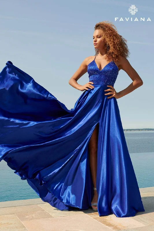 Wedding guest dresses with puff sleeves and knee - length hemsFaviana S10870 - Embellished V Neck A-line Gown Wedding guest dresses with puff sleeves and knee - length hemsFaviana S10870 - Embellished V Neck A-line Gown