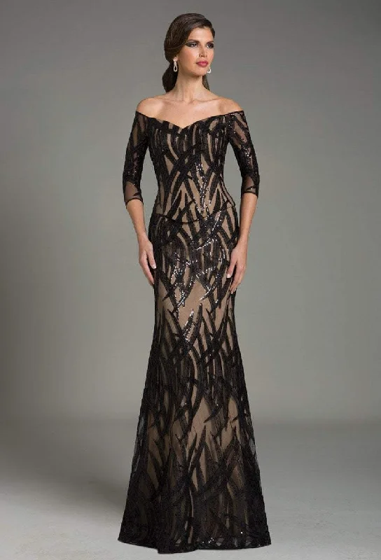 Sheath - style wedding guest dresses with lace overlaysFeriani Couture - 18528 Printed Off Shoulder Long Gown Sheath - style wedding guest dresses with lace overlaysFeriani Couture - 18528 Printed Off Shoulder Long Gown