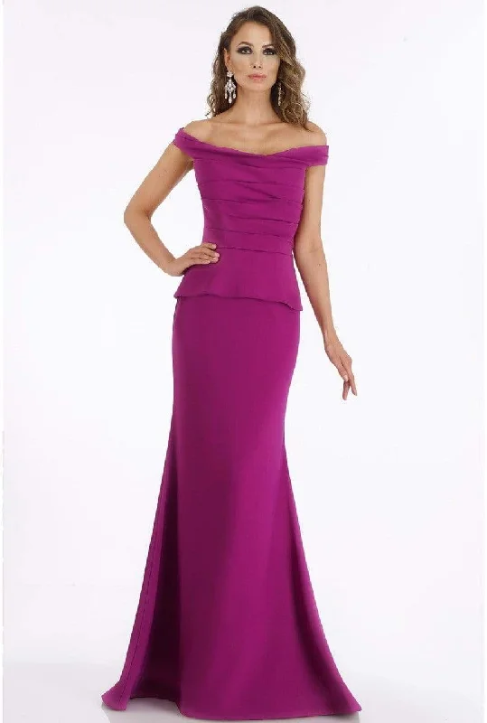 Wedding guest dresses with mesh panels and empire waistsGia Franco - 12012 Pleated Off-Shoulder Trumpet Dress With Train Wedding guest dresses with mesh panels and empire waistsGia Franco - 12012 Pleated Off-Shoulder Trumpet Dress With Train