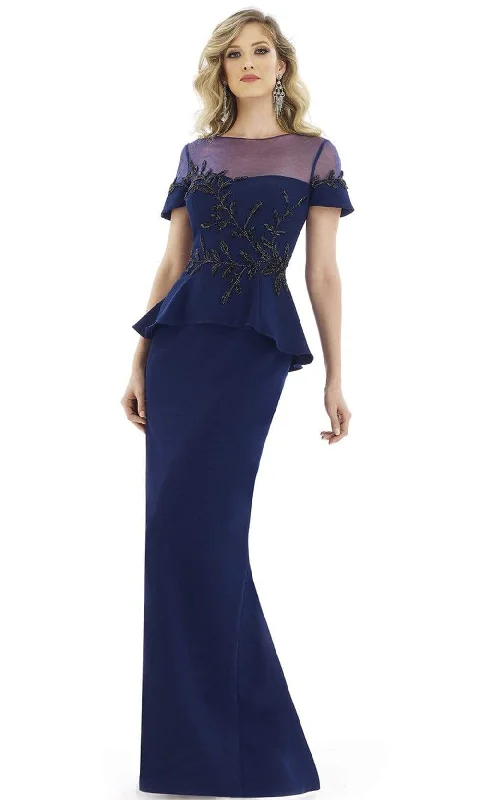 Wedding guest dresses with keyhole backs and flowing fabricsGia Franco - 12987 Embellished Illusion Peplum Dress