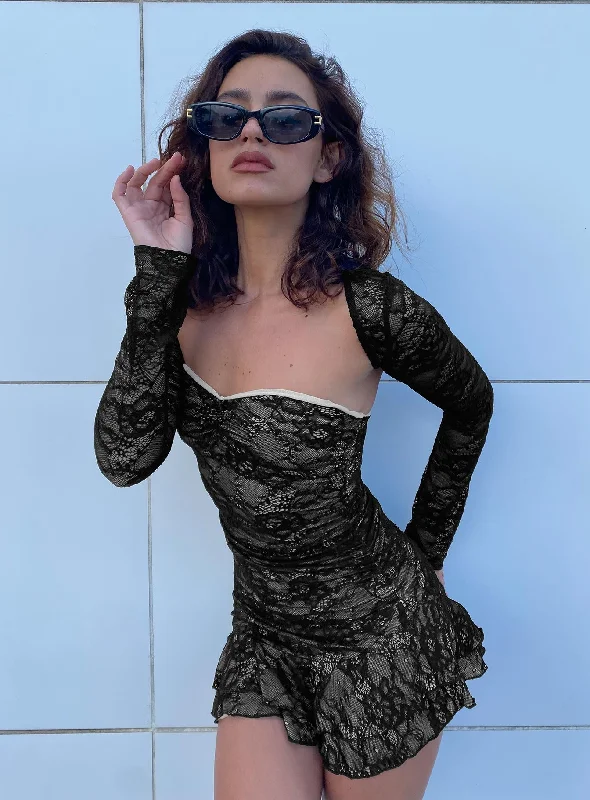 Bodycon dress with a zipper detail​Hendrie Lace Mini Dress Black