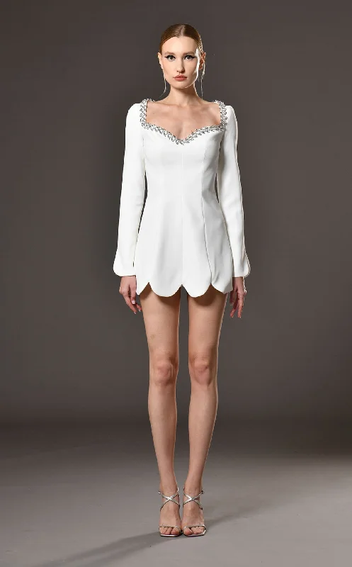 Mini cocktail dresses with a ruffled hem and a solid colorJean Louis Sabaji 60086 Dress
