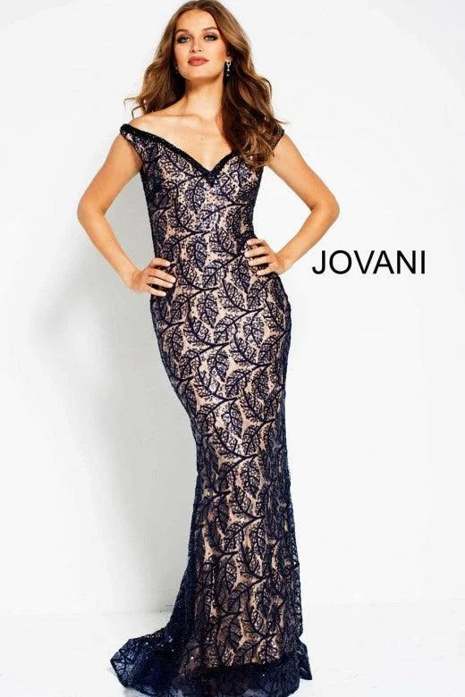 Bodycon dress with a zipper detail​Jovani 55003 Long Formal Off Shoulder Fitted Dress