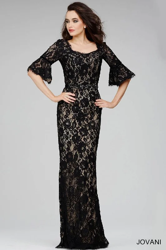 Solid - colored bodycon dress for a classic appearanceJovani 28757 Long Lace Sheath Evening Dress Solid - colored bodycon dress for a classic appearanceJovani 28757 Long Lace Sheath Evening Dress