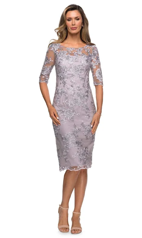 Metallic wedding guest dresses for a glamorous weddingLa Femme - 27895 Lace Bateau Fitted Dress Metallic wedding guest dresses for a glamorous weddingLa Femme - 27895 Lace Bateau Fitted Dress