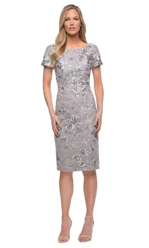 Plaid wedding guest dresses in muted colors for a fall weddingLa Femme - 29824 Short Sleeve Floral Embroidered Midi Dress Plaid wedding guest dresses in muted colors for a fall weddingLa Femme - 29824 Short Sleeve Floral Embroidered Midi Dress