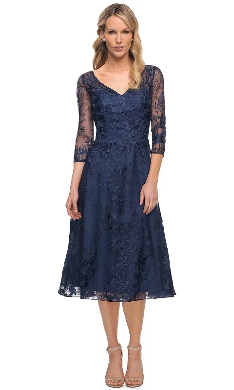 Wedding guest dresses with cut - out details and midi lengthsLa Femme 30016 - Embroidered Lace V Neck Short Dress Wedding guest dresses with cut - out details and midi lengthsLa Femme 30016 - Embroidered Lace V Neck Short Dress