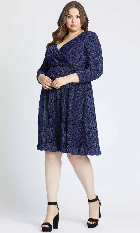 Geometric - printed cocktail dresses with a long - sleeve optionMac Duggal Fabulouss - 49228F Long Sleeve V Neck A-Line Dress