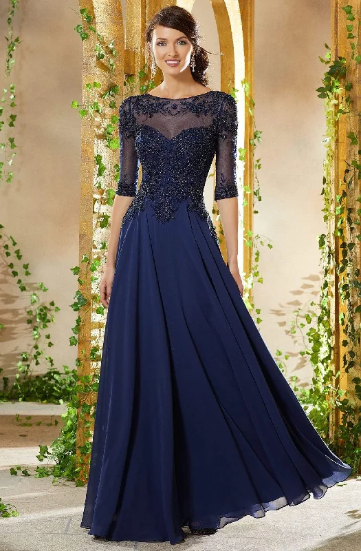 Satin wedding guest dresses with side slits for a sexy touchMGNY By Mori Lee - 71908 Bead Embroidered Chiffon A-line Gown Satin wedding guest dresses with side slits for a sexy touchMGNY By Mori Lee - 71908 Bead Embroidered Chiffon A-line Gown