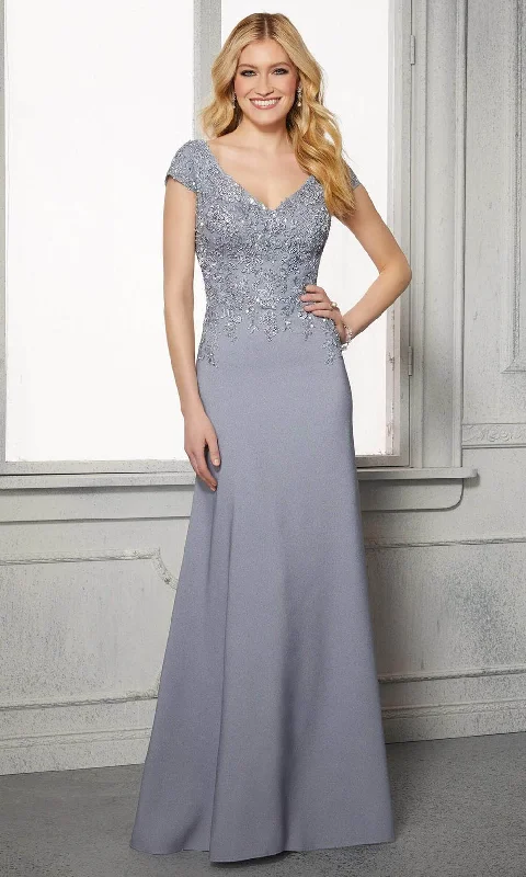 Lace - and - tulle wedding guest dresses with sweetheart necklinesMGNY By Mori Lee - 72421 Cap Sleeves A-Line Evening Dress