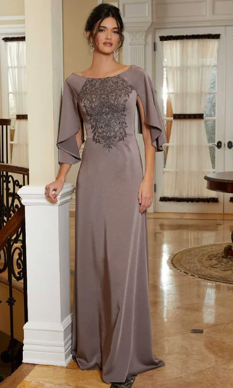 Long - sleeved wedding guest dresses in velvet for a winter weddingMGNY By Mori Lee 72829 - Cape Sleeve A-Line Evening Gown Long - sleeved wedding guest dresses in velvet for a winter weddingMGNY By Mori Lee 72829 - Cape Sleeve A-Line Evening Gown