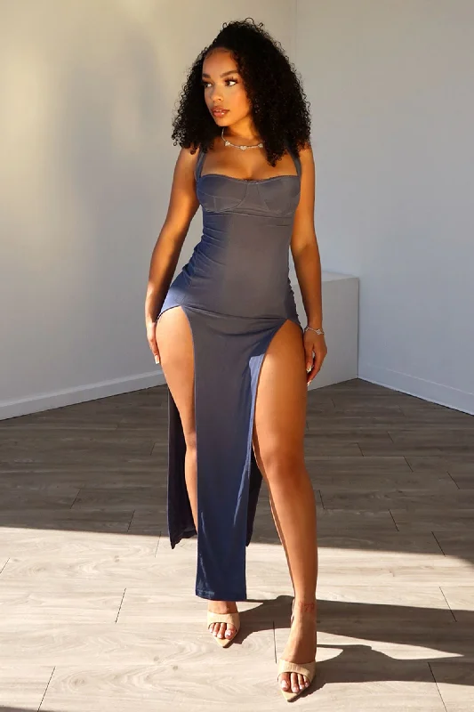 Cocktail dresses with an abstract print and a high - low hemlineMon Ceri Bustier Slit Dress