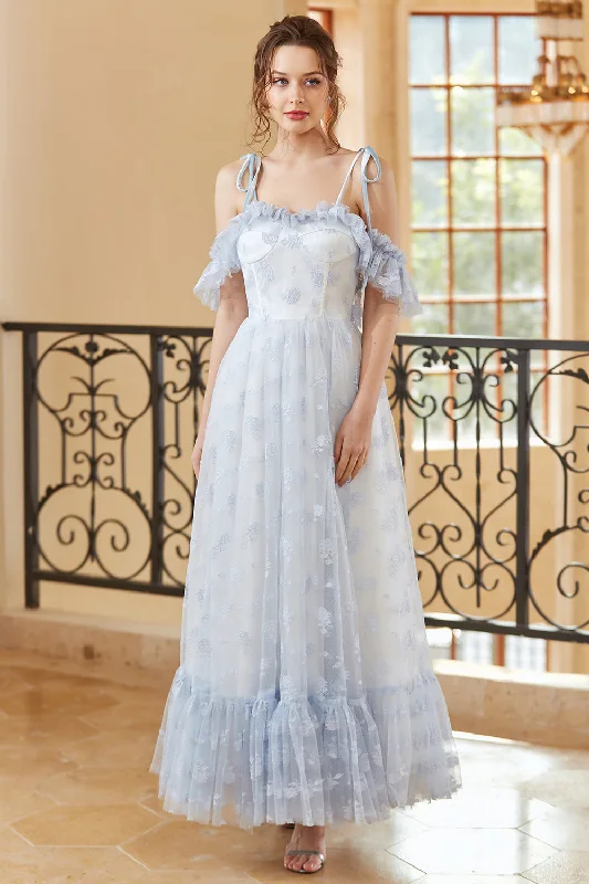 Cocktail dresses with a mesh panel and a high - neck designPrincess A Line Off the Shoulder Light Blue Long Prom Dress Cocktail dresses with a mesh panel and a high - neck designPrincess A Line Off the Shoulder Light Blue Long Prom Dress