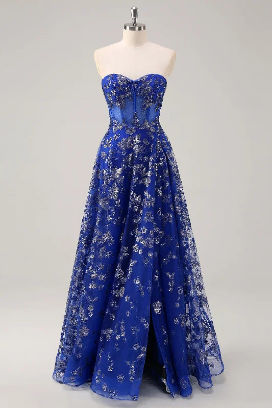 Mini cocktail dresses with a denim fabric for a casual - chic lookRoyal Blue A Line Strapless Appliques Corset Long Prom Dress with Slit Mini cocktail dresses with a denim fabric for a casual - chic lookRoyal Blue A Line Strapless Appliques Corset Long Prom Dress with Slit