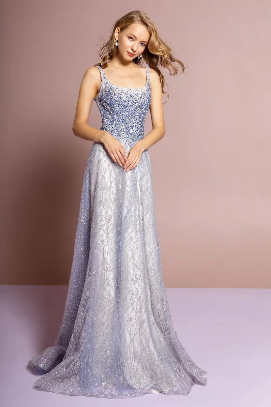 Tea - length wedding guest dresses with polka dot patternsSleeveless Long Prom Dress Evening Gown