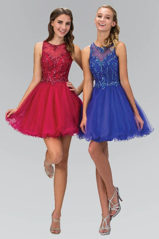 Mini bodycon dress for a night out on the town​Sleeveless Tulle Short Prom Dress
