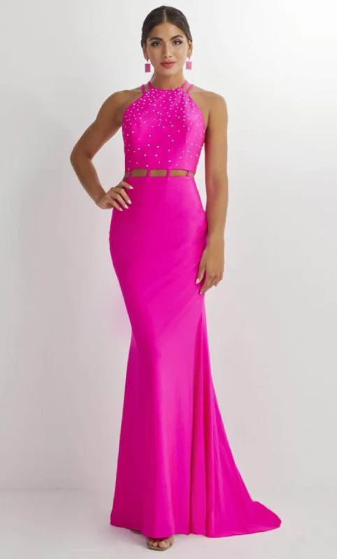 Lace - trimmed wedding guest dresses in blush pinkStudio 17 Prom 12901 - Sleeveless Halter Neck Prom Gown